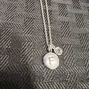 Initial necklace “F” in rhodium with Swarovski Crystal charm